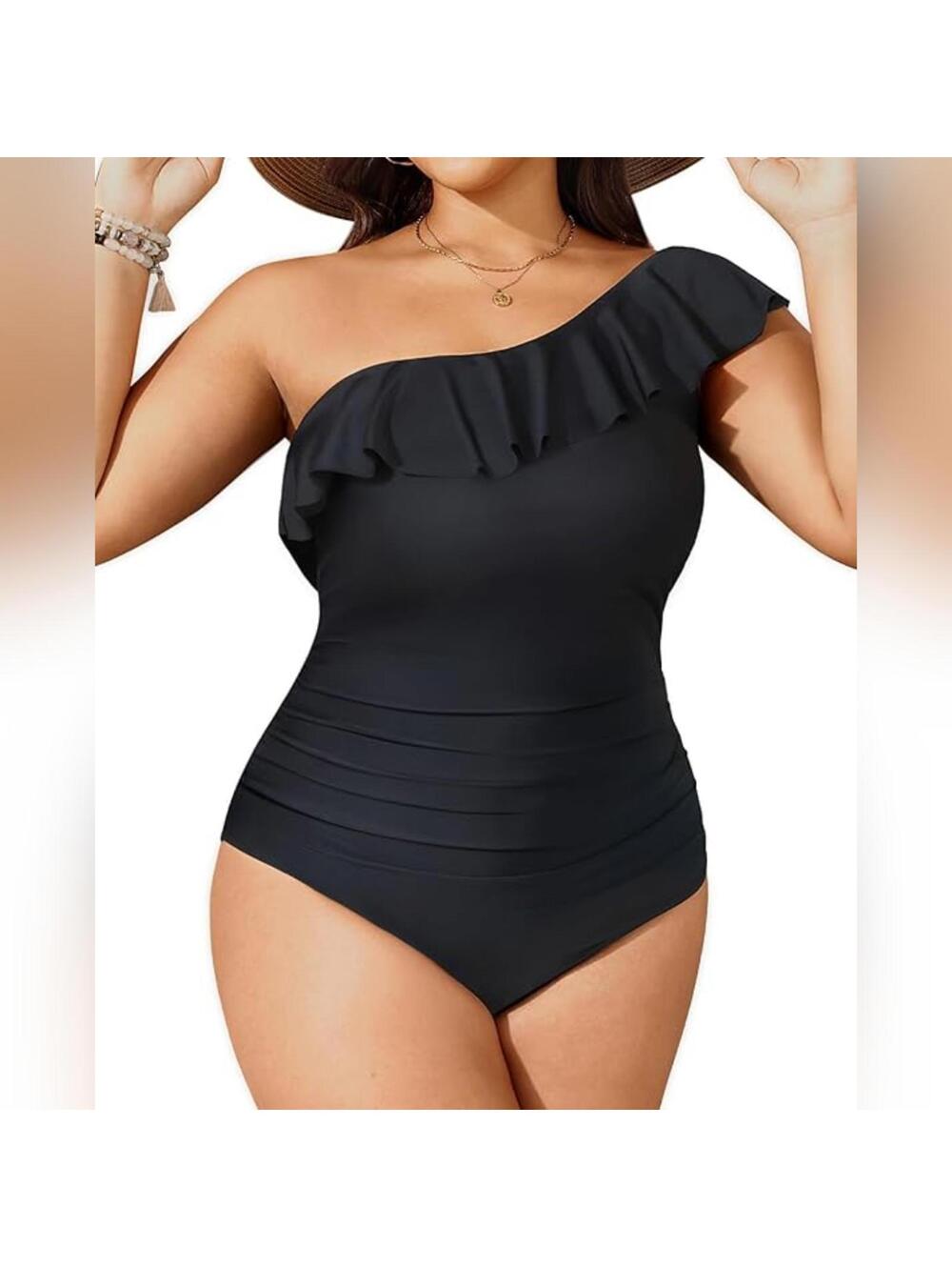 NWT Aqua Eve One Piece One Shoulder Ruffle Swimsuit, XXL (18-20)